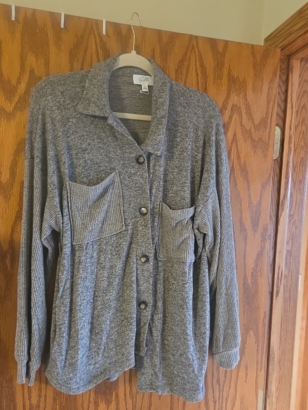 Gilli Gray Button-Front Knit Shirt Jacket